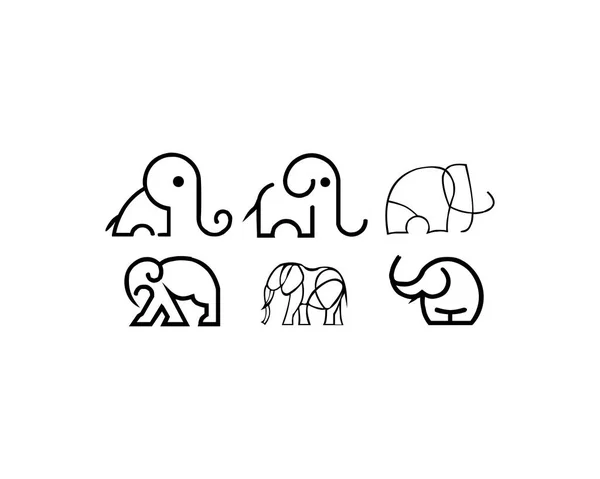 Elefant Djur Logotyp Siluett Set — Stock vektor
