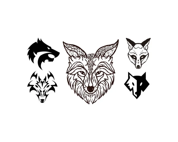 Lobos Animal Silhueta Conjunto Logotipo — Vetor de Stock