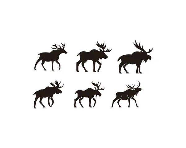 Horned Animals Silhouette Collection Deer Stag Moose Caribou — Stock Vector