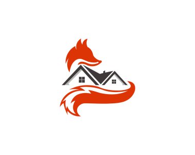 hayvan tilki Emlak Ev logo tasarım şablonu, vektör çizim