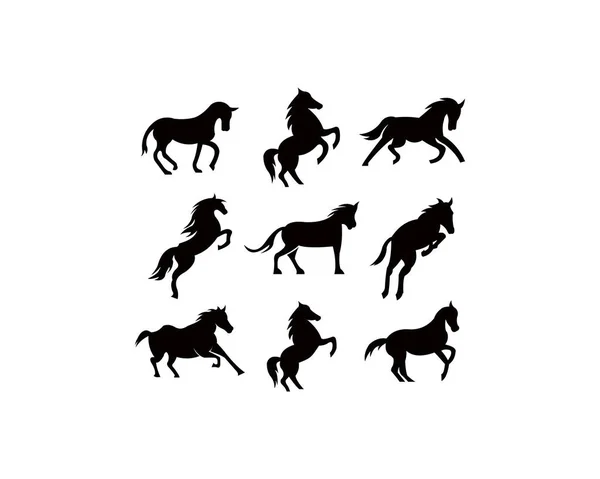 Cavallo Animale Silhouette Set — Vettoriale Stock