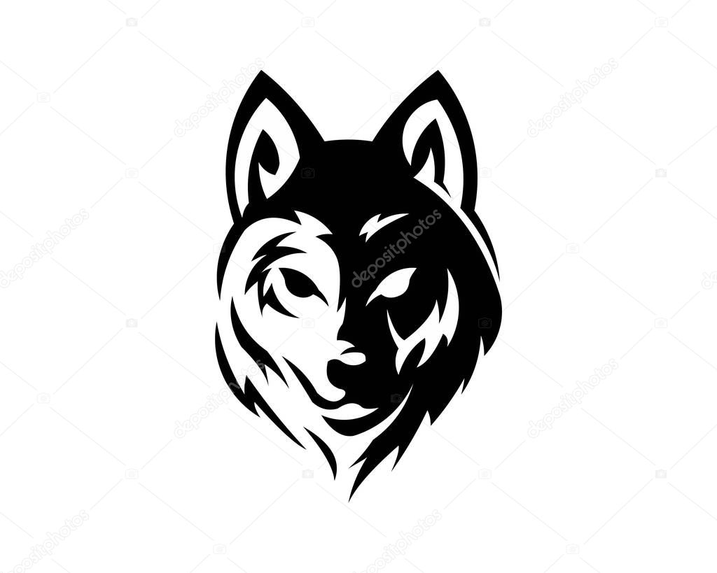Wolf bolt Emblem, mascot head silhouette, sport logotype. Template for business or t-shirt design. Vector