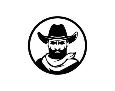 Şapkalı adamın görüntüsüyle logo şablonu. Kovboy. - Şerif. Maskot.