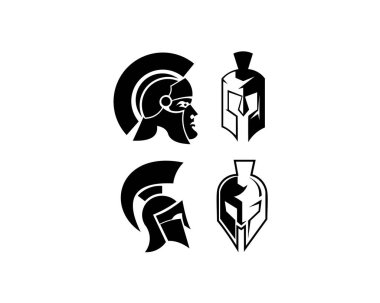 Gladyatör kask logo veya simge. Yunan Spartalı savaşçı zırh çizgi film çizgi roman tarzı, vektör çizim.