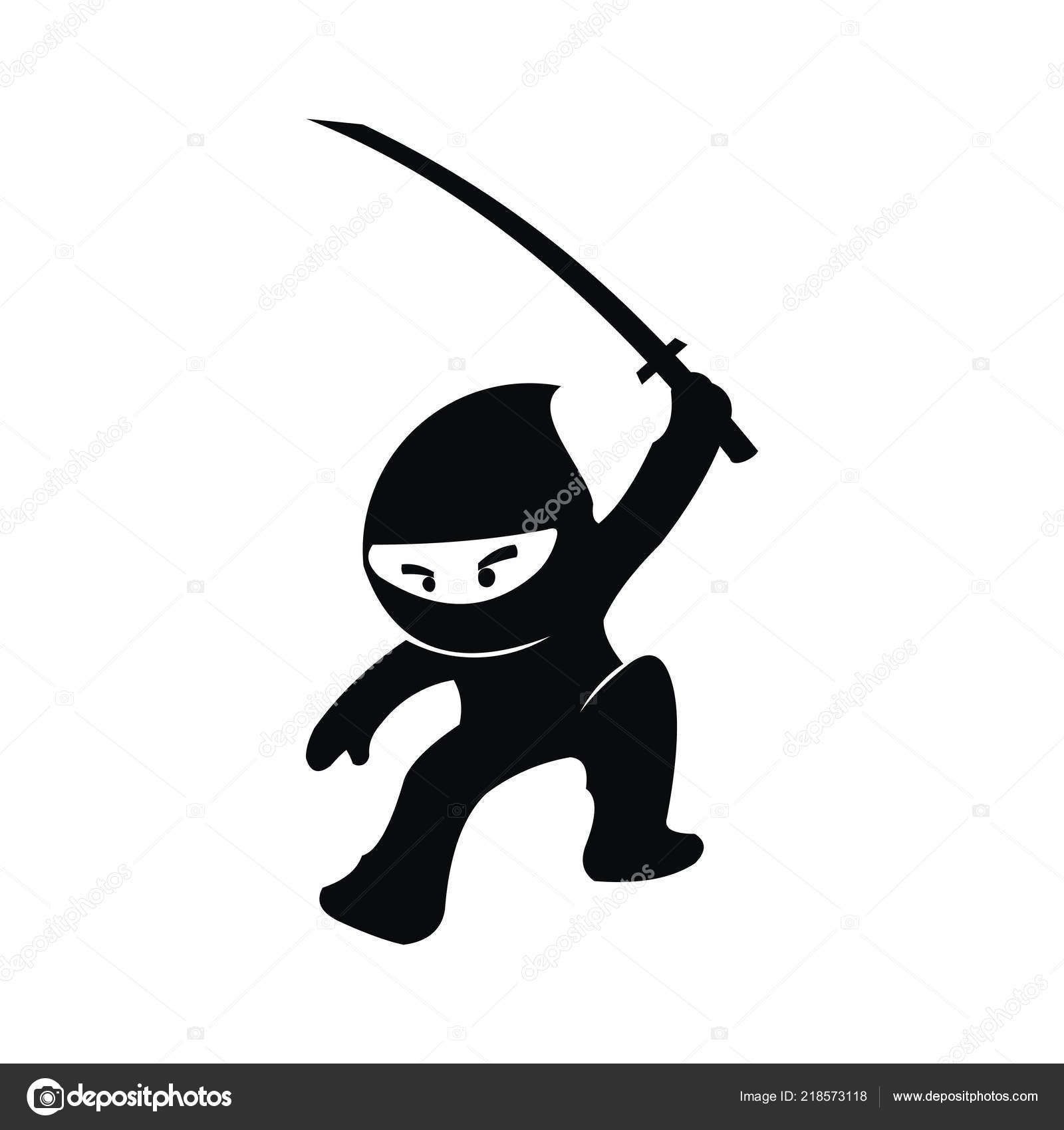 Ninja preto dos desenhos animados definir ação com espada