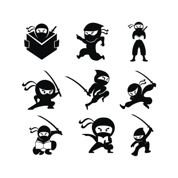 Ninja Samurai Savaşçı Savaşçı Karakter Karikatür Savaş Sanatı Silah Shuriken — Stok Vektör