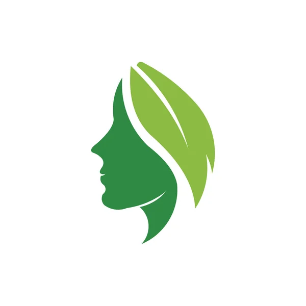 Hermoso Signo Ecológico Con Hoja Logotipo Vector Cara Femenina — Archivo Imágenes Vectoriales