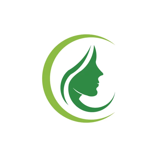 Güzel Eko Işaretiyle Yaprak Kadın Yüzü Vektör Logosu — Stok Vektör