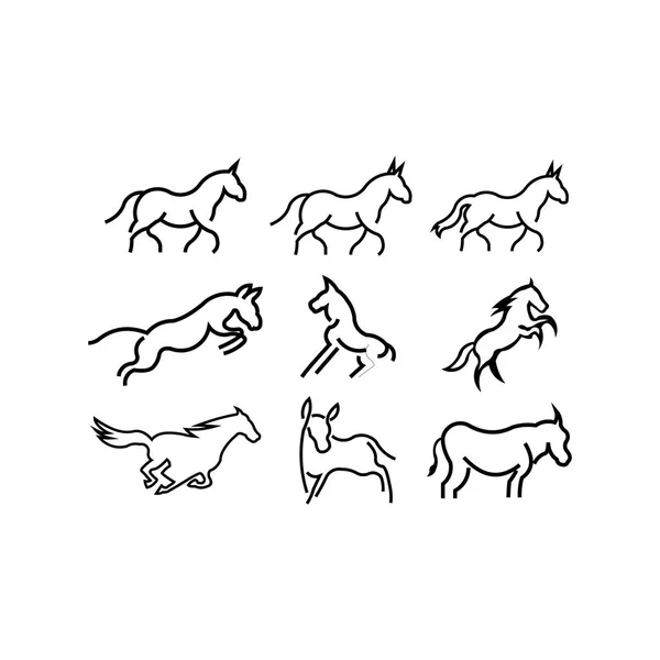 Correndo Cavalo Linha Arte Esboço Logotipo Vetor Ícone Modelo —  Vetores de Stock