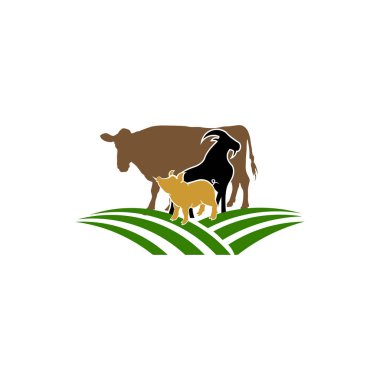 Hayvan Çiftliği etiketi., inek, domuz, tavuk, keçi Vintage vektör grubu. Logo hayvan.