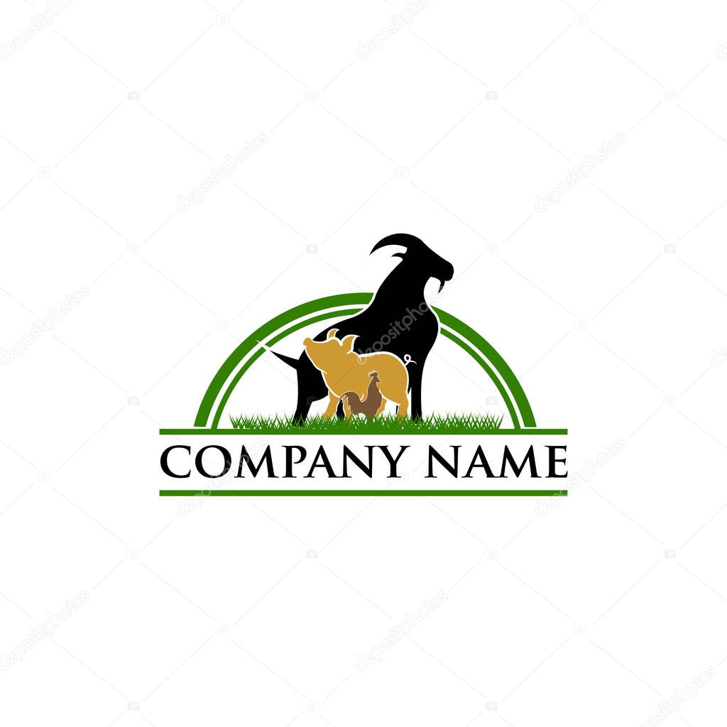 Vintage Vector group of animal farm label., Cow,pig,chicken,goat. Logo Animal.