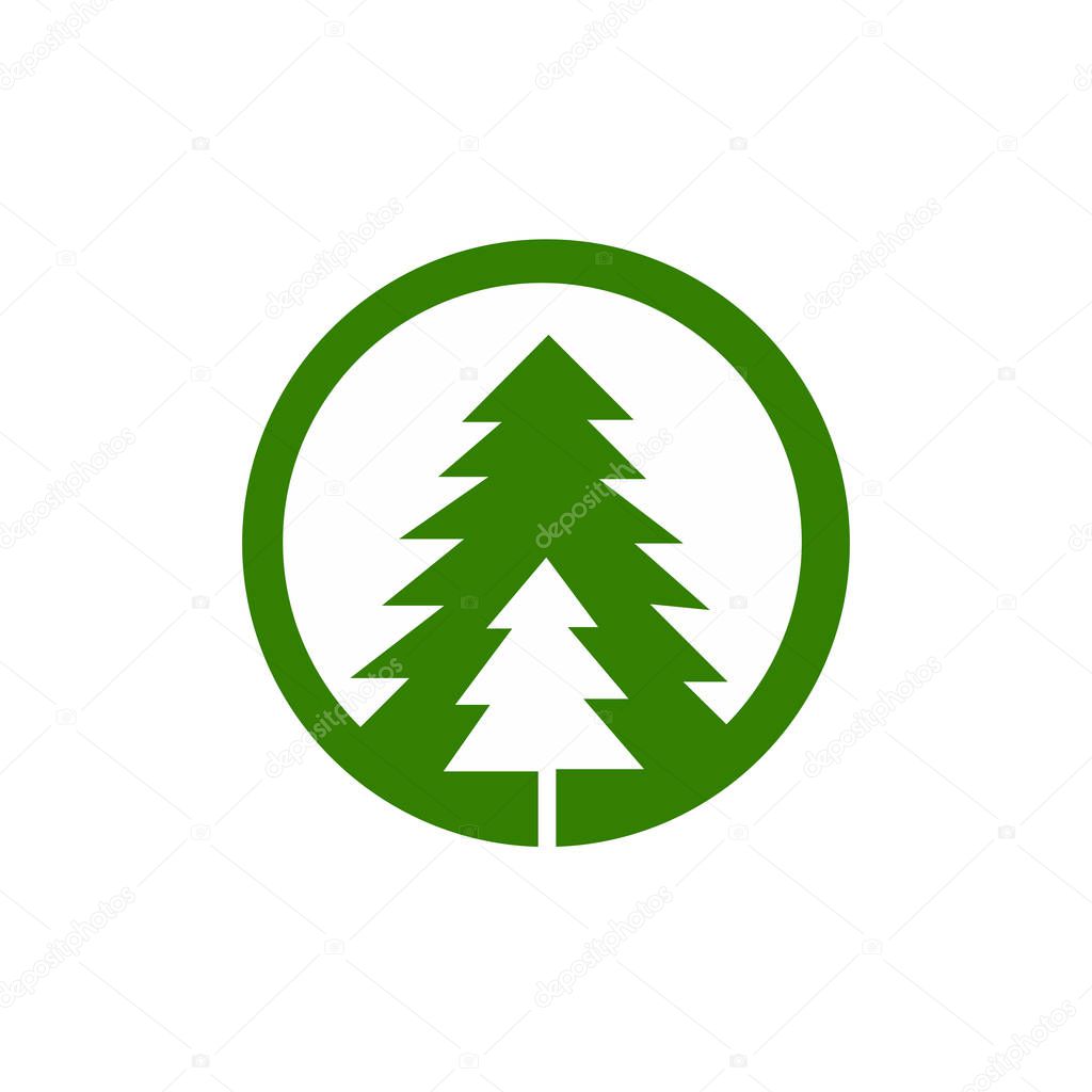 Green camp logo template design with tree spruce. Vector illustration.