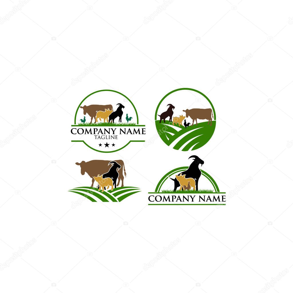 vintage Vector group of animal farm label., Cow,pig,chicken,goat. Logo Animal.