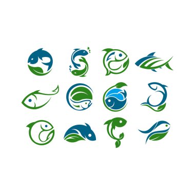 Çiftlik kavramı logo. Çiftlik ve balık şablonu. Doğal tarım ürünleri için etiket. Beyaz arka plan üzerinde izole renk logo. Vektör çizim.