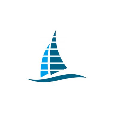 Dalgalar üzerinde gemidir. Yelkenli. Turizm için su yarışmaları için bir turizm şirketi için logo.