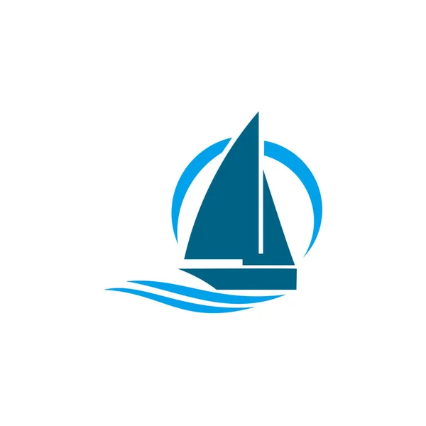 Корабель Хвилях Вітрильник Логотип Туристичної Компанії Водних Змагань Туризму — стоковий вектор