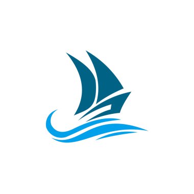 Dalgalar üzerinde gemidir. Yelkenli. Turizm için su yarışmaları için bir turizm şirketi için logo.