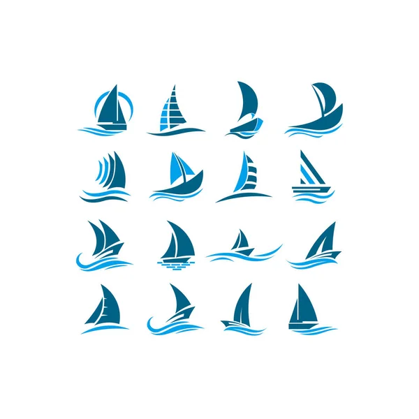 Statek Jest Falach Żaglówkę Logo Dla Firmy Turystycznej Zawodów Wodzie — Wektor stockowy