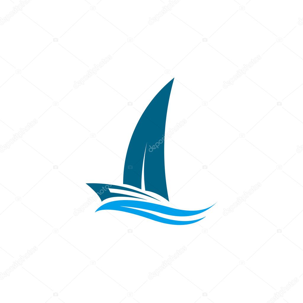 The ship is on the waves. Sailboat. Logo for a tourist company, for water competitions, for tourism.