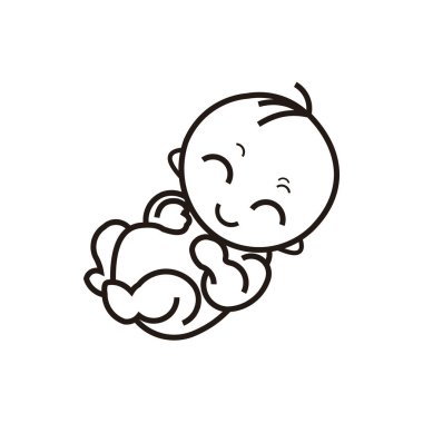 Çocuk, Bebek siluet, hat logosu stilize. Şirin basit vektör çizim.