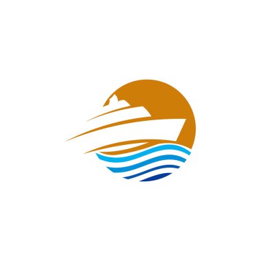 Dalgalar üzerinde gemidir. Yelkenli. Turizm için su yarışmaları için bir turizm şirketi için logo.
