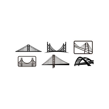 Köprü logo tasarım amblemi şablonu. Kentin simgelerinden simge vektör çizim oluşturma