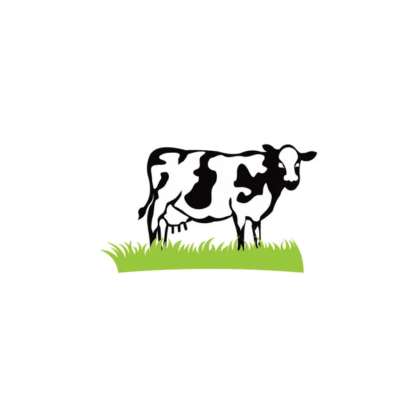 Корова Рогами Стоящими Земле Эмблема Фермерского Хозяйства Дизайн Логотипа Молочных — стоковый вектор