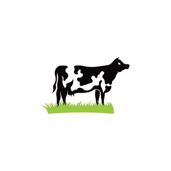 Cow Horns Standing Ground Farming Emblem Dairy Cows Logo Design — Stock Vector