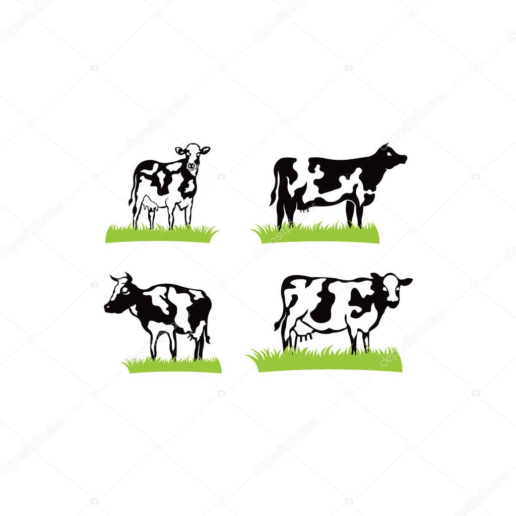 cow with horns standing on the ground - farming emblem,dairy cows  logo design.