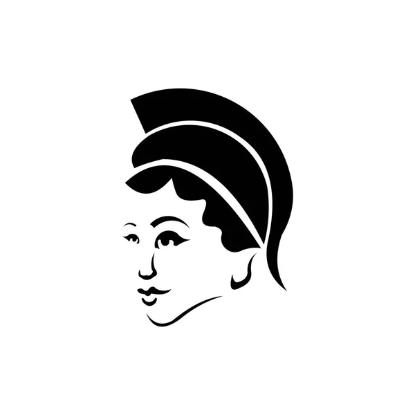 女性の女性のスパルタンまたはトロイの戦士 騎士ロゴのヘルメット アーマーアイコン 戦士シンボル — ストックベクタ