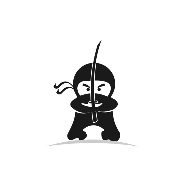 Ninja Samurai Guerrero Espadas Armas Combate Personaje Dibujos Animados Logotipo — Vector de stock