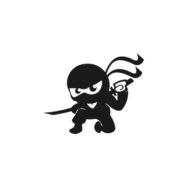 Ninja Samurai Guerrero Espadas Armas Combate Personaje Dibujos Animados Logotipo — Vector de stock
