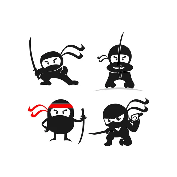 Ninja Samurai Warrior Fighter Оружие Мечи Персонаж Мультфильм Логотип — стоковый вектор