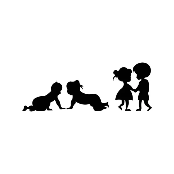 Schwarze Silhouette Von Kleinen Jungen Und Mädchen Vektor Illustration — Stockvektor