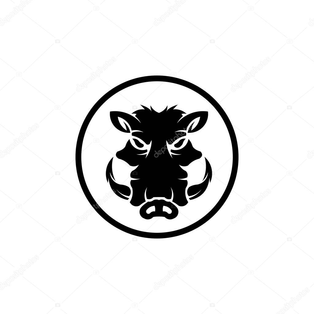 Vector black silhouette of the wild boar isolated on white background