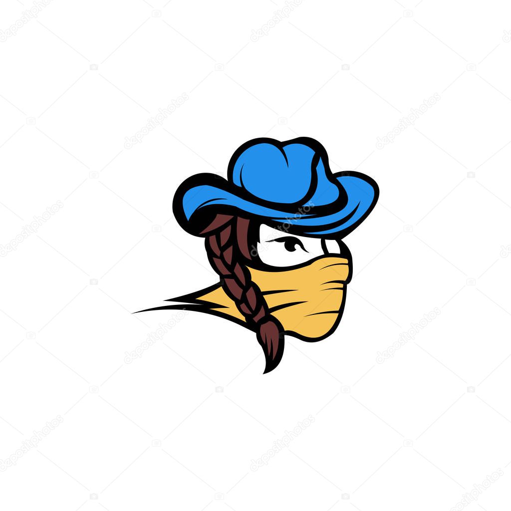 vector bandit women, a bandit girl with bandana, bandit girl wearing a cowboy hat with long hair
