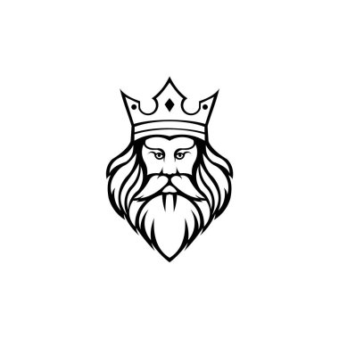  Sakallı kral logosu. Kral adam, işaret, rozet, tişört ve poster için tasarım elemanı..