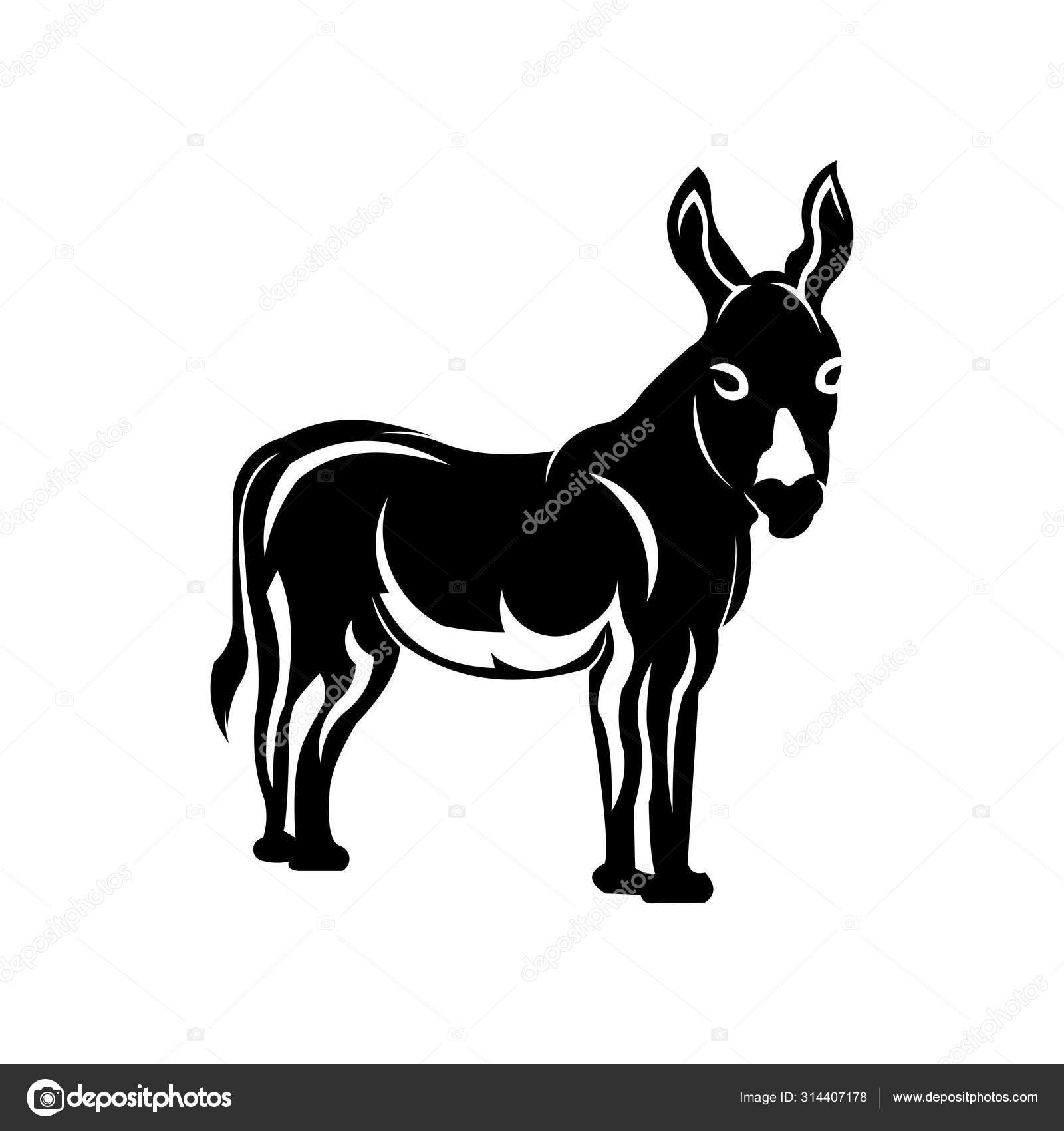 Осёл Чёрно Белый Логотип Абстрактный Рисунок Милого Животного Осла.