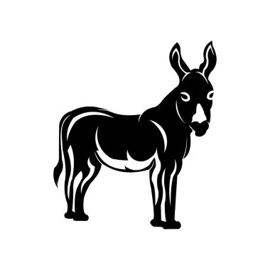 Eşek - siyah beyaz logo. Çiftlik hayvanlarının sevimli hayvan eşeğinin soyut çizimi.