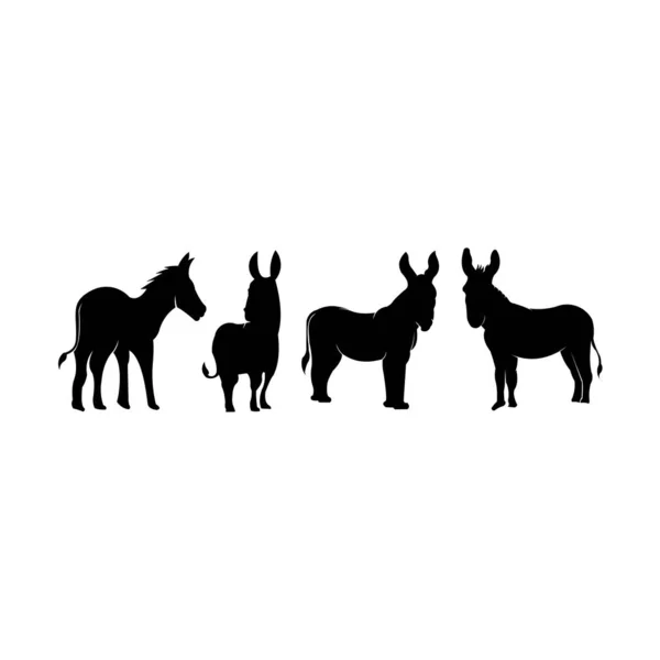 Zestaw Sylwetek Donkey Czarno Białe Logo Abstrakcyjny Rysunek Słodkiego Osła — Wektor stockowy