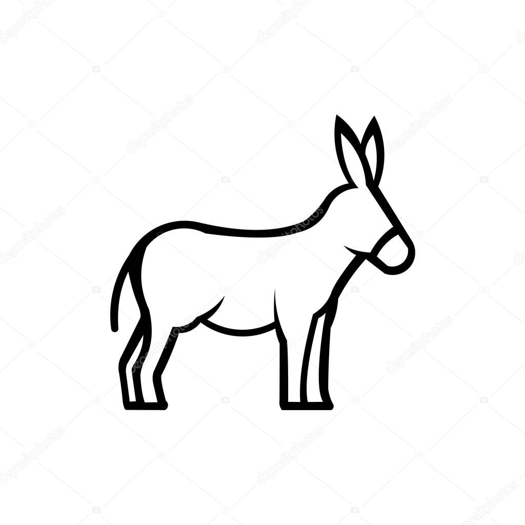 Donkey - black and white logo. Abstract drawing of cute animal donkey of livestock.