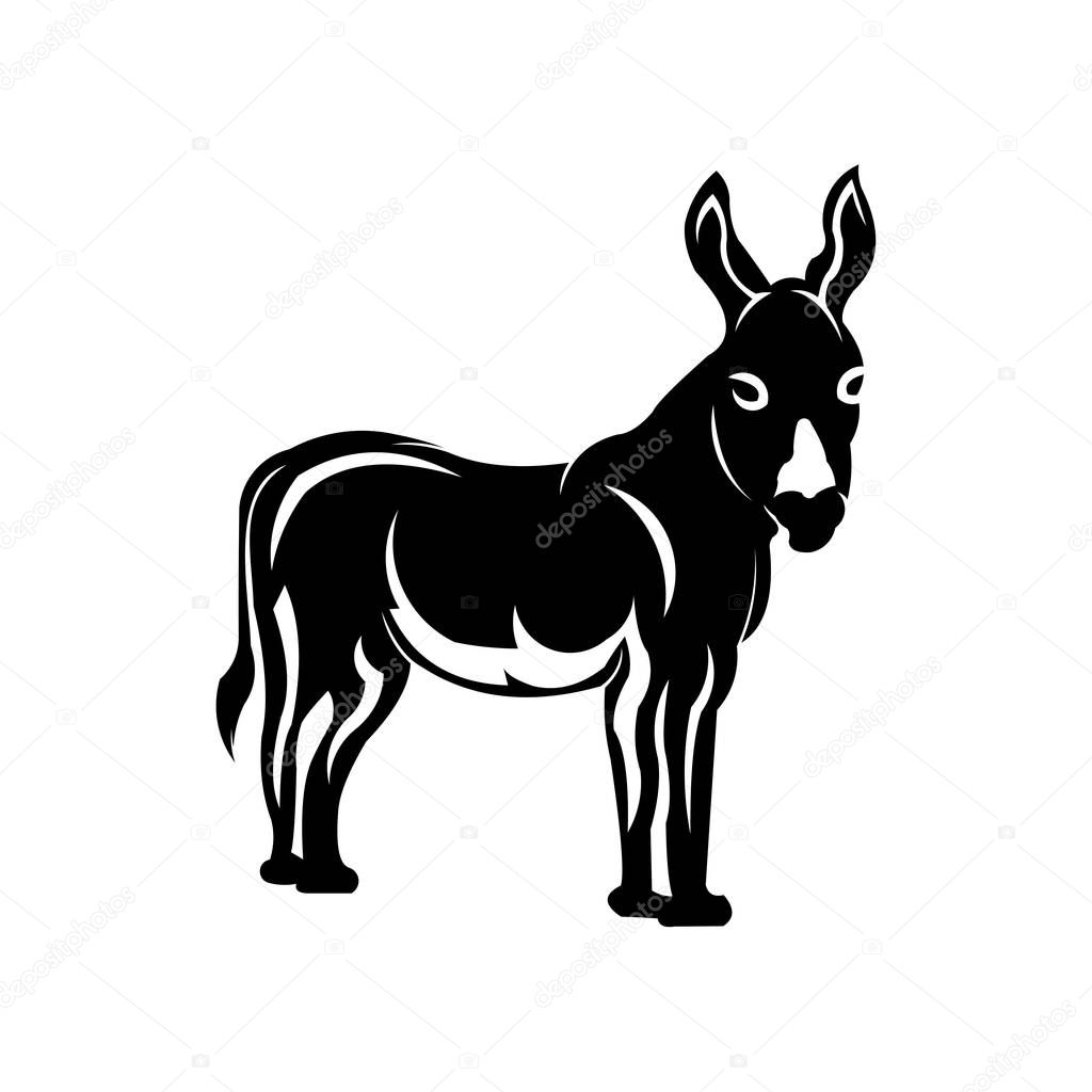 Donkey - black and white logo. Abstract drawing of cute animal donkey of livestock.
