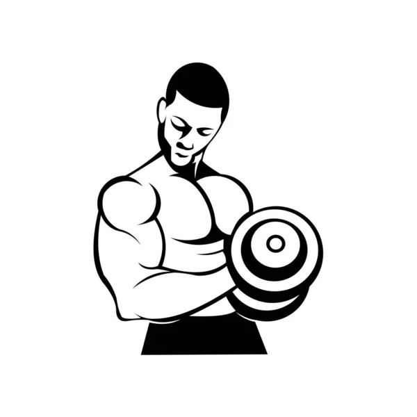 Fitness Fizyczny Sport Gym Logo Kulturysta Dużymi Mięśniami Pozowanie Izolowana — Wektor stockowy