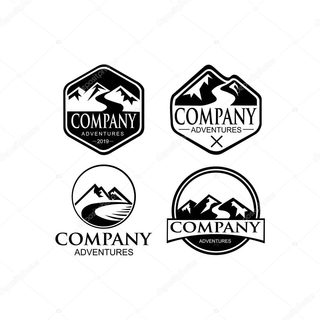 Adventure and outdoor vintage logo template, badge or emblem style,nature landscape vintage logo design sign illustration symbol vector mountain adventure outdoor activities badge text peak
