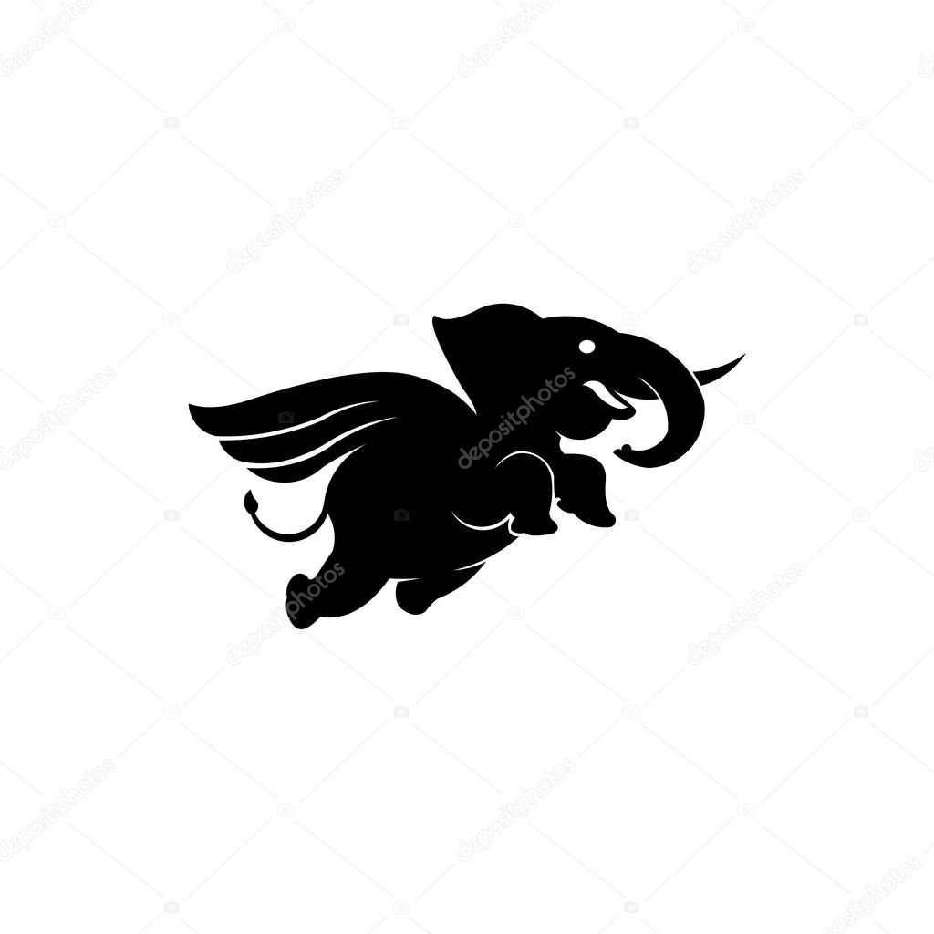 Elephant flying logo design concept template,Flying Elephant,Fantastic animal, Elephant with wings isolated.