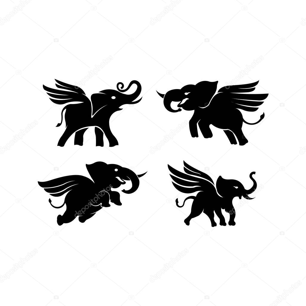 Elephant flying logo design concept template,Flying Elephant,Fantastic animal, Elephant with wings isolated.