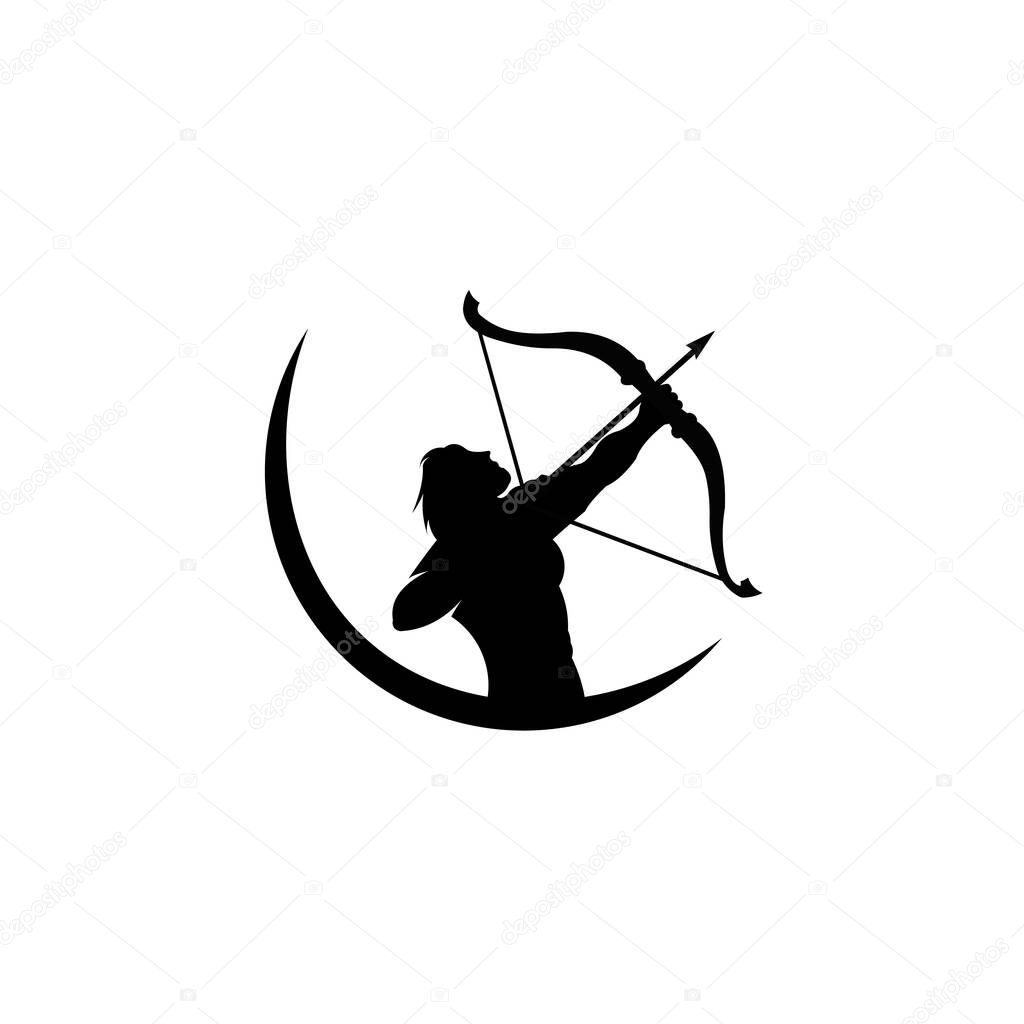 archery logo, Vector badge concept, Archer with sport bow and target with arrow, Archery competition