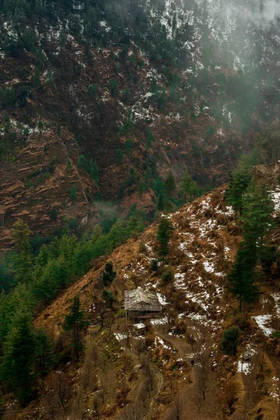 Färgglada landskap med höga Himalayas berg, grön skog, blå himmel med moln på sommaren i Indien — Stockfoto