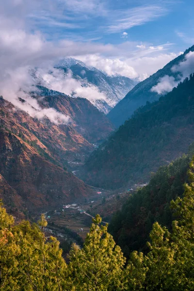 Landskap i Himalaya omgiven av DEODAR träd — Stockfoto