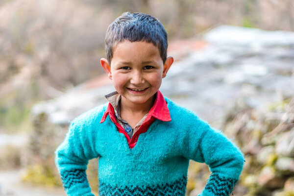 Kullu, Himachal Pradesh, India - August 04, 2018 : Photo of A Himalayan Boy in Himalayas